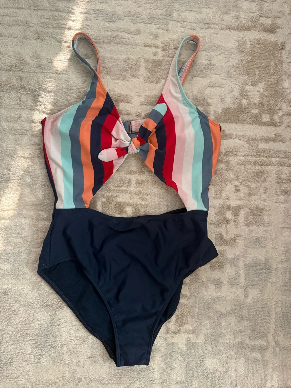 Hollister Multicolor Striped One-Piece Swimsuit with Navy Bottom